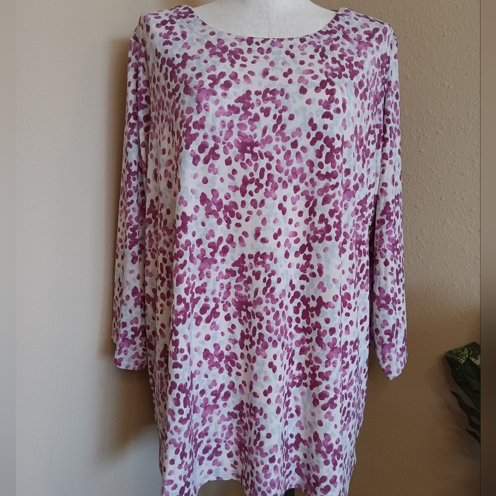 Susan Graver Purple White Patterned Top Sz 2X